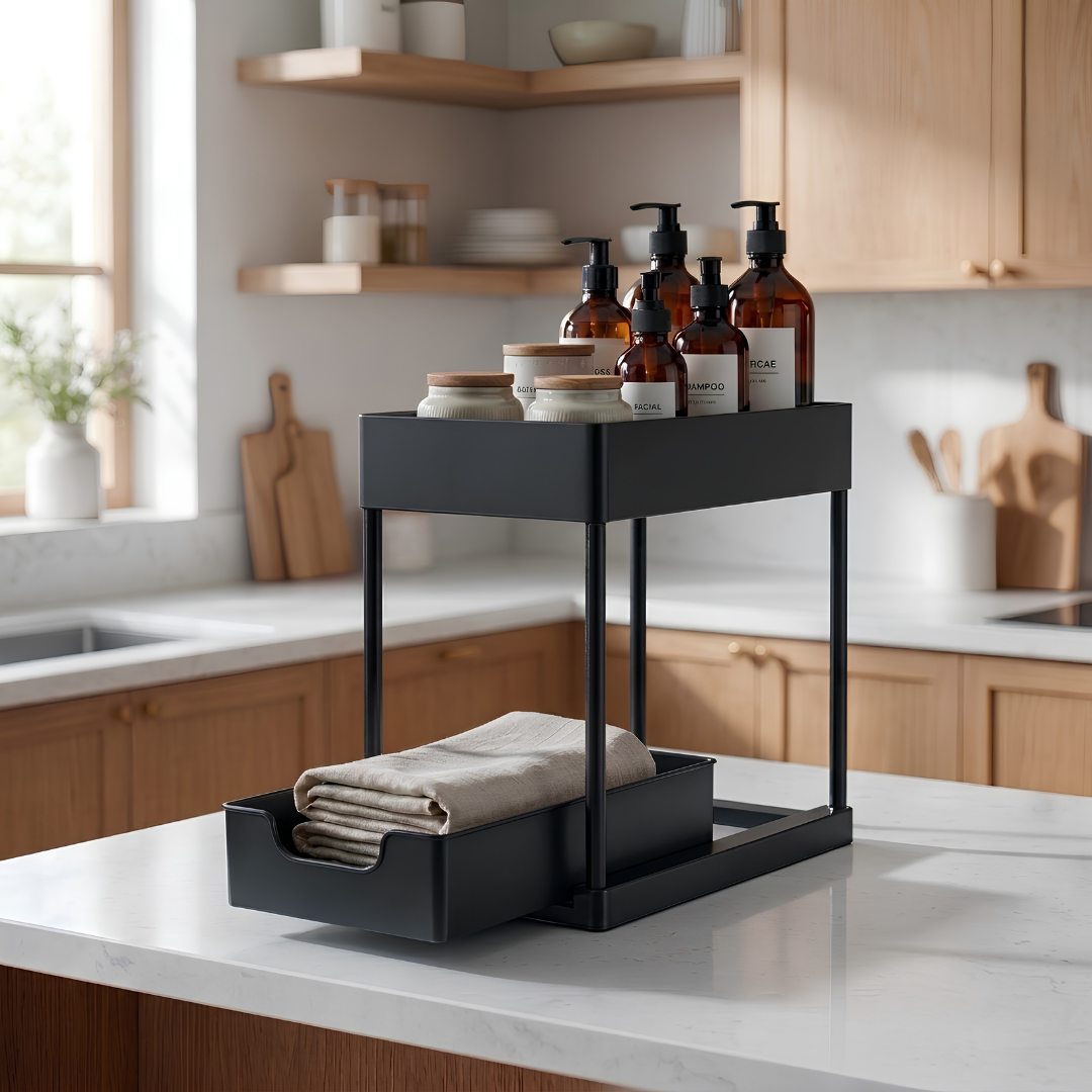 Nomi Under-Counter Organizer — two-tier sliding storage for under the sink, main product photo